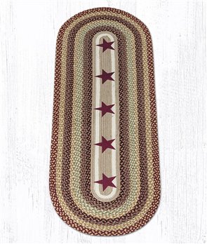 Burgundy Stars Oval Braided Rug 2'x6'