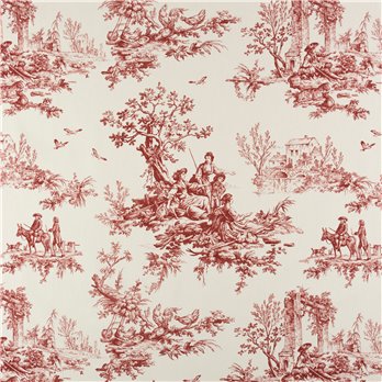 Bouvier Red Toile Main Print Fabric - Non Refundable