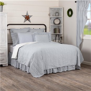 Sawyer Mill Blue Ticking Stripe California King Quilt Coverlet 130Wx115L