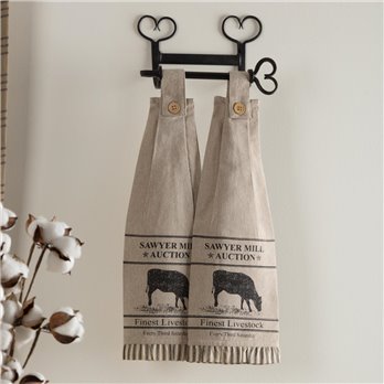 Sawyer Mill Charcoal Cow Button Loop Tea Towel Set of 2