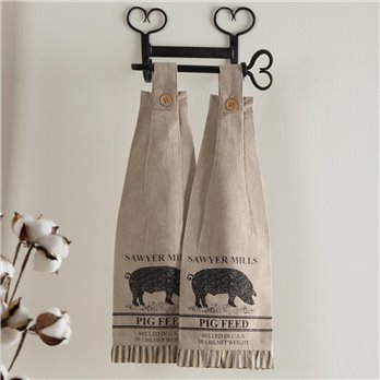 Sawyer Mill Charcoal Pig Button Loop Tea Towel Set of 2