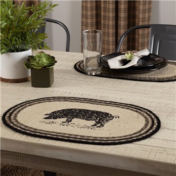 Sawyer Mill Charcoal Pig Jute Placemat Set of 6 12x18