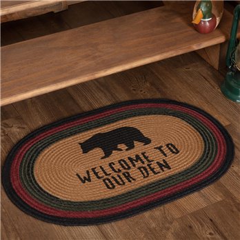 Wyatt Stenciled Bear Jute Rug Oval Welcome to Our Den 20x30