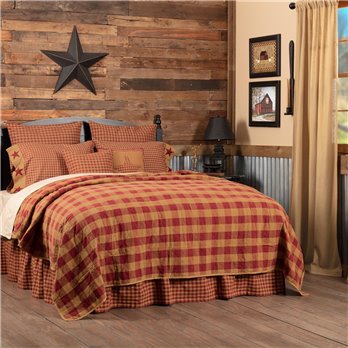 Burgundy Check King Quilt Coverlet 105Wx95L