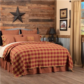 Burgundy Check Luxury King Quilt Coverlet 120Wx105L