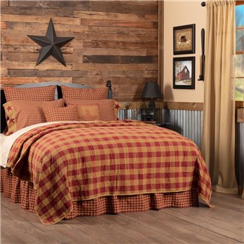 Burgundy Check Twin Quilt Coverlet 68Wx86L