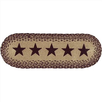 Burgundy Tan Jute Runner Stencil Stars 8x24
