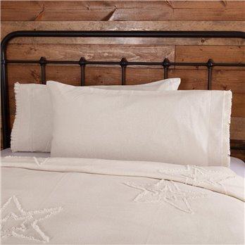 Burlap Antique White King Pillow Case w/ Fringed Ruffle Set of 2 21x40