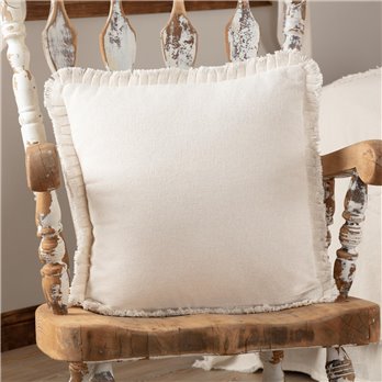 Burlap Antique White Pillow w/ Fringed Ruffle 18x18