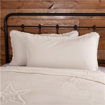 Burlap Antique White King Sham w/ Fringed Ruffle 21x37