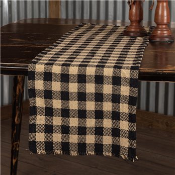 Burlap Black Check Runner Fringed 13x36