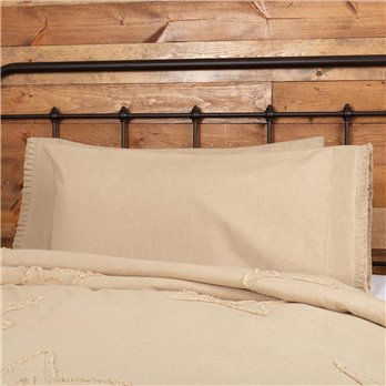 Burlap Vintage King Pillow Case w/ Fringed Ruffle Set of 2 21x40