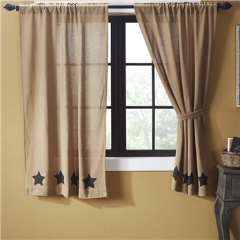 Burlap w/Black Stencil Stars Short Panel Set of 2 63x36