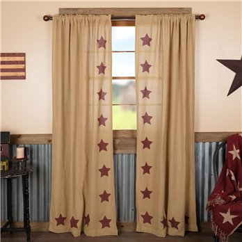 Burlap w/Burgundy Stencil Stars Panel Set of 2 84x40