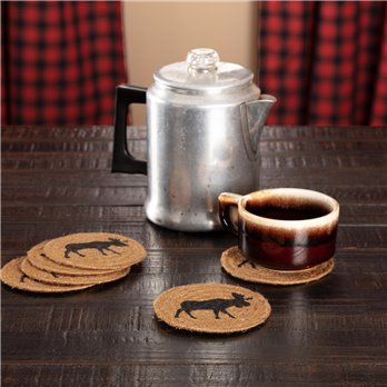 Cumberland Stenciled Moose Jute Coaster Set of 6