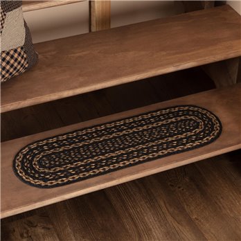 Black &amp; Tan Jute Stair Tread Oval Latex 8.5x27