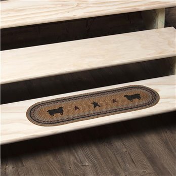 Heritage Farms Sheep Jute Stair Tread Oval Latex 8.5x27