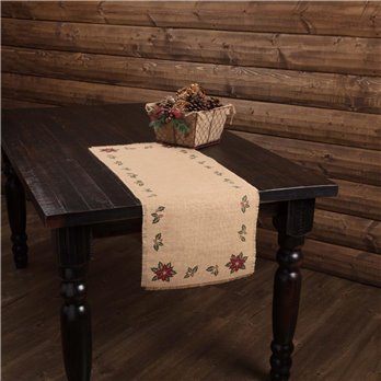 Jute Burlap Poinsettia Runner 13x36