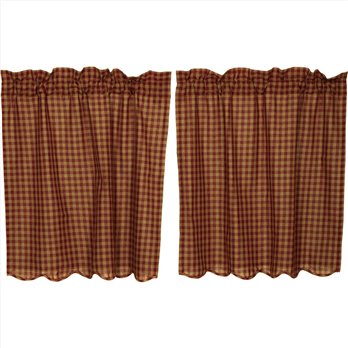 Burgundy Check Scalloped Tier Set of 2 L36xW36
