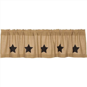 Burlap w/Black Stencil Stars Valance 16x72