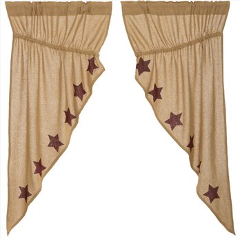 Burlap w/Burgundy Stencil Stars Prairie Short Panel Set 63x36x18