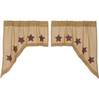 Burlap w/Burgundy Stencil Stars Swag Set of 2 36x36x16