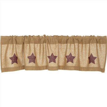 Burlap w/Burgundy Stencil Stars Valance 16x72