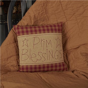 Burgundy Check Prim Blessings Pillow 12x12
