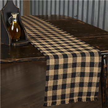 Burlap Black Check Runner Fringed 13x72