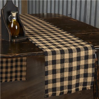 Burlap Black Check Runner Fringed 13x90