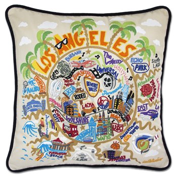 Los Angeles Hand Embroidered Pillow by Catstudio