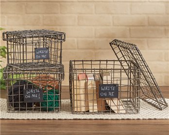 Wire Storage Boxes with Chalkboard Tags - Set of 3 Assorted Sizes