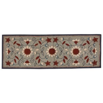 Gray Floral Hooked Rug Runner 24" x 72"