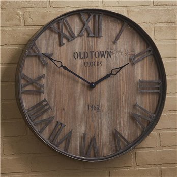 Old Town Galvanized Metal/Wood Wall Clock