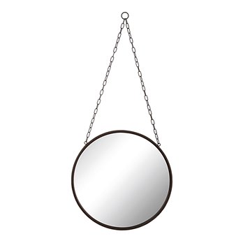 Round Metal Framed Mirror with Chain