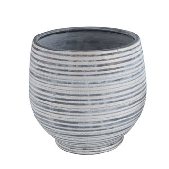 Grey & White Striped Stoneware Planter