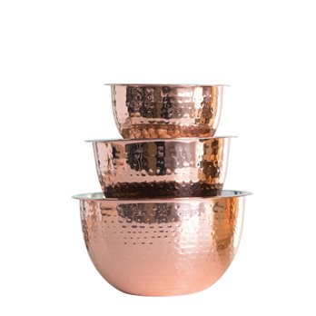 Hammered Stainless Steel Bowls in Copper Finish (Set of 3 Sizes)