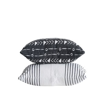 Black & White African Mudcloth Patterned Cotton Pillows (Set of 2 Designs)