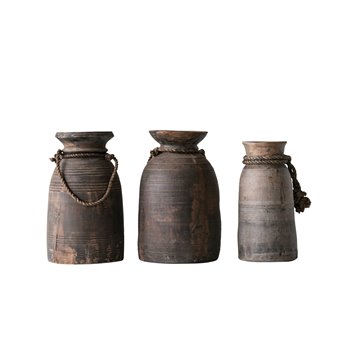 Large Found Decorative Wood Container with Rope (Each one will vary)