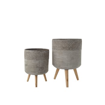 Grey Cement Planter with Removable Wood Legs (Set of 2 Sizes)