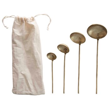 Brass Ladles with Round Handles & Hammered Texture (Set of 4 Sizes in Drawstring Bag)