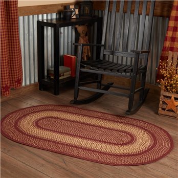 Burgundy Red Primitive Jute Rug Oval w/ Pad 36x60