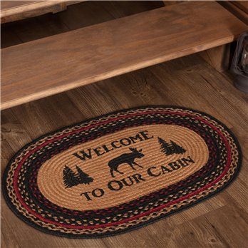 Cumberland Stenciled Moose Jute Rug Oval Welcome to the Cabin w/ Pad 20x30