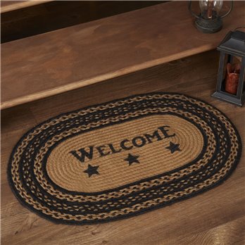 Farmhouse Jute Rug Oval Stencil Stars Welcome w/ Pad 20x30