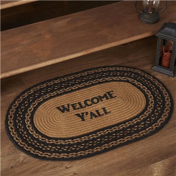 Farmhouse Jute Rug Oval Stencil Welcome Y'all w/ Pad 20x30