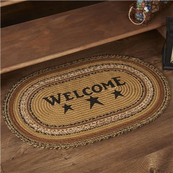 Kettle Grove Jute Rug Oval Stencil Welcome w/ Pad 20x30