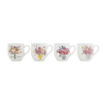 "I Love You" Flower Bouquet Stoneware Mugs (Set of 4 Designs)