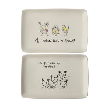 "My Chickens Think I'm Amazing" Rectangle White Stoneware Platter (Set of 2 Designs)