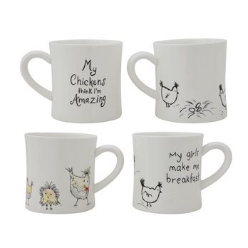 "My Chickens Think I'm Amazing" White & Black Stoneware Mug (Set of 2 Sayings)