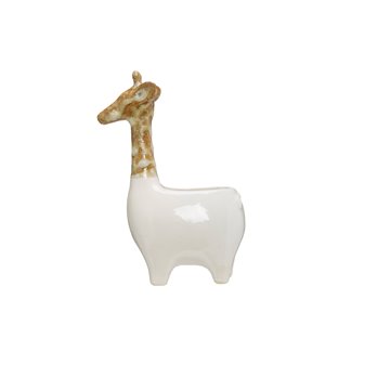 White & Brown Stoneware Giraffe Planter with Reactive Glaze Finish (Each one will vary)